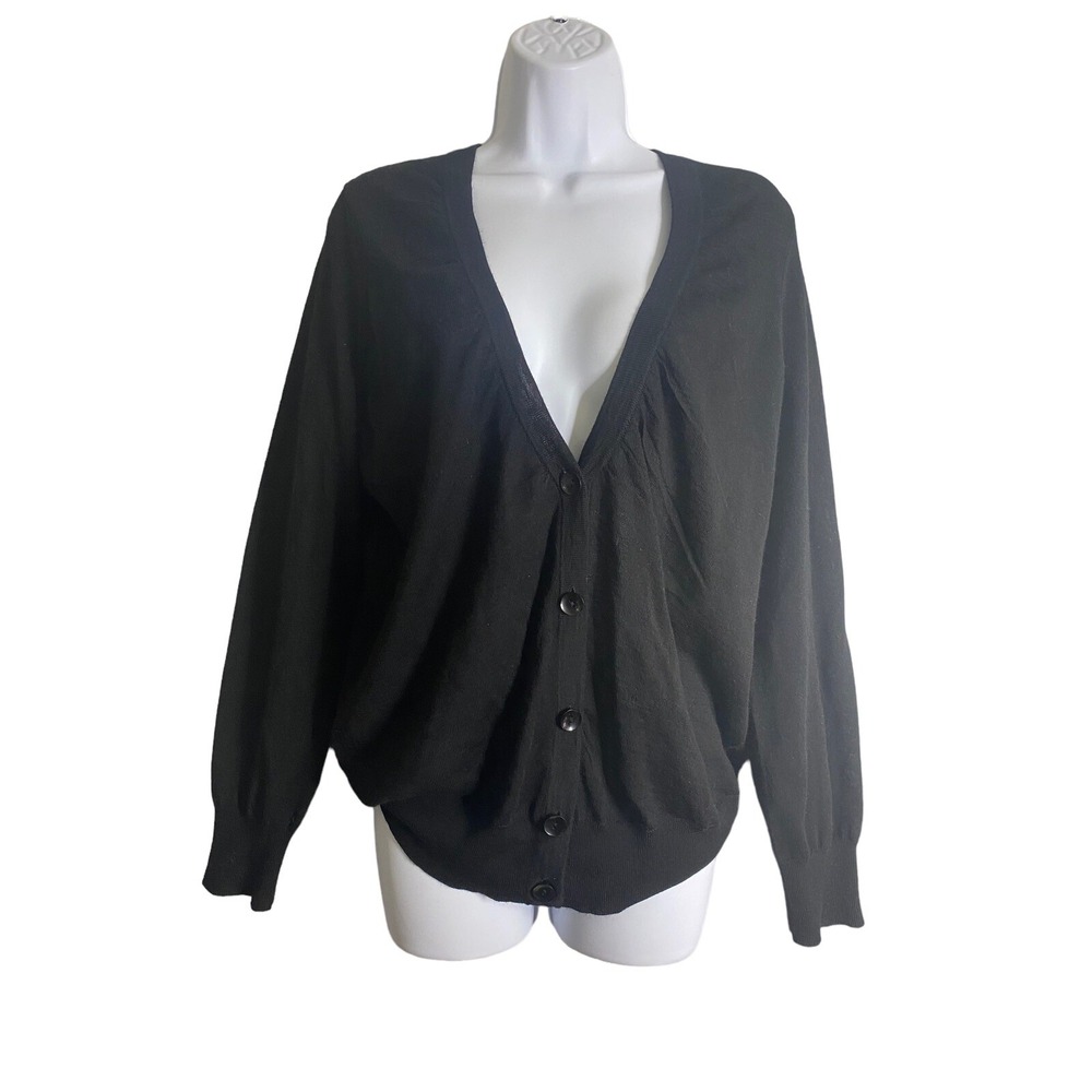 Ann Taylor LOFT Womens Wool Blend‎ Button Cardigan Sweater Black Size Large